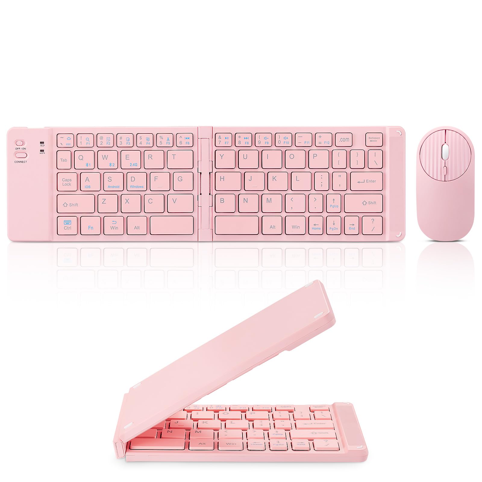 Mini Rechargeable Foldable Bluetooth Keyboard and Mouse Combo, Portable (Sync Up to 3 Devices), UltraSlim Travel Folding Keyboa