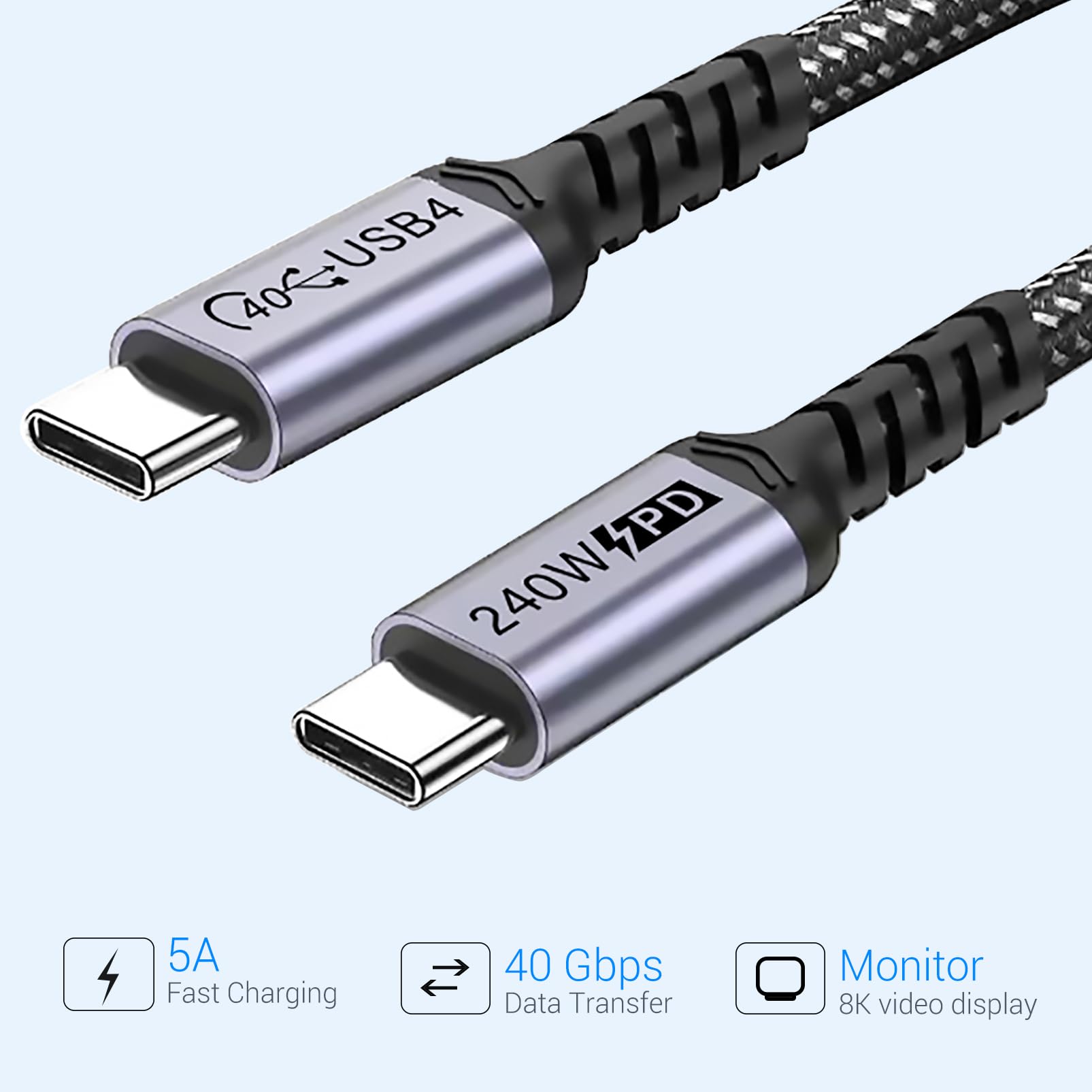 Sumpk 1Ft Usb 4 Cable 2 Packs, 240W Usb C To Usb C Cable, 40Gbps High Speed Data Transfer And Single 8K Or Dual 4K Display Video