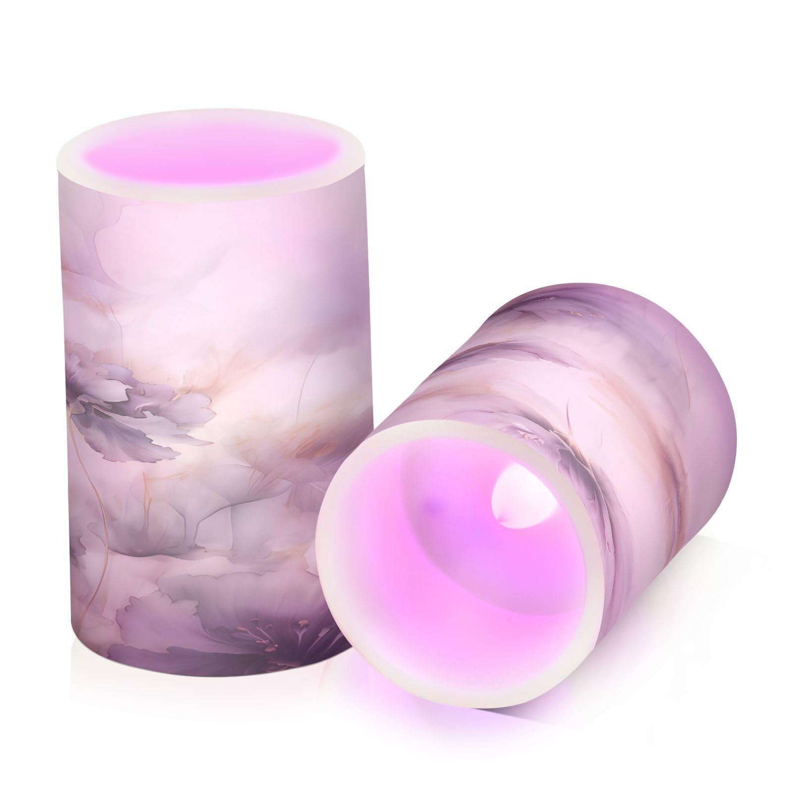 Alaza Purple Flowers Flickering Flameless Candles Battery Operated With Remote Timer,Tea Light Candles Led Pillar Votive Candles