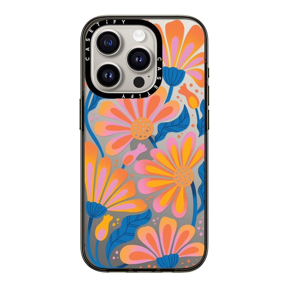 Casetify Compact Case For Iphone 15 Pro [2X Military Grade Drop Tested / 4Ft Drop Protection]   Lazy Daisy   Clear Black