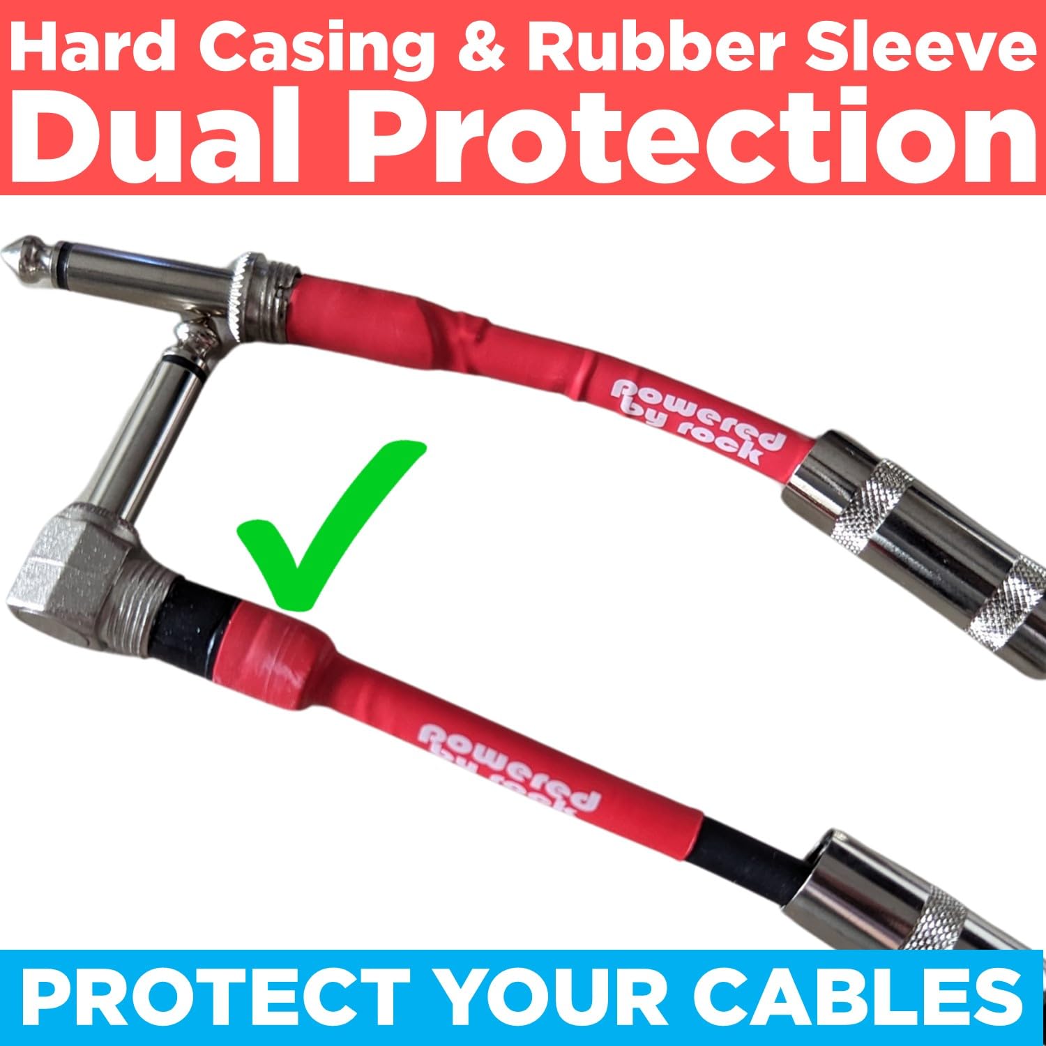 Powered By Rock 15ft Guitar Cable - Tangle-Free Electric Guitar & Bass Cable, 1/4 Inch Male to Male, Right Angle Jack, Black