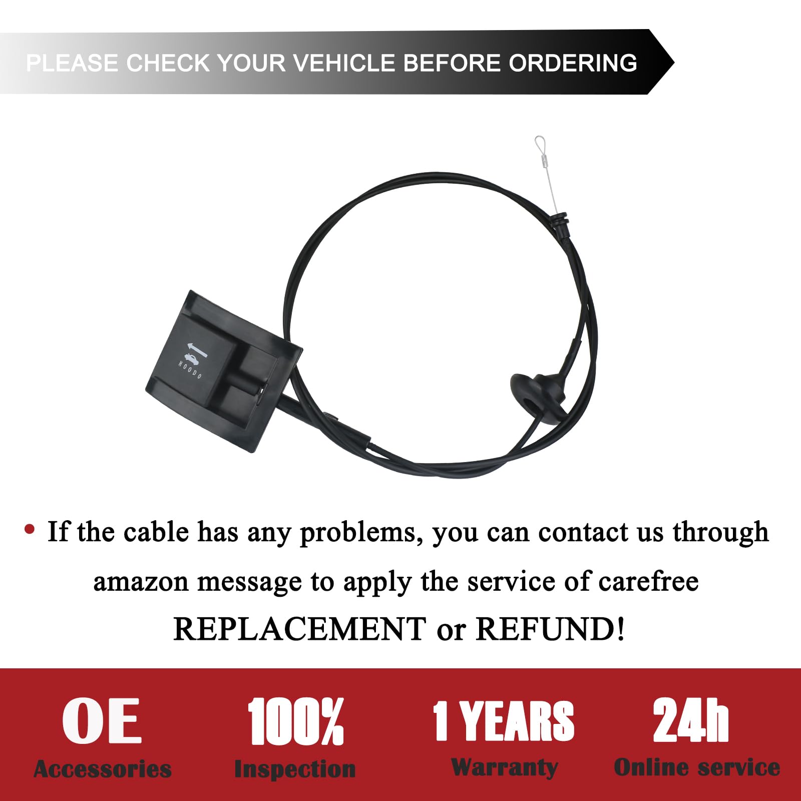 Tqponly 912 042 Hood Release Cable & Pull Handle Compatible With Ford Bronco F150 F250 F350 Pickup Super Duty Replaces F2Tz16916