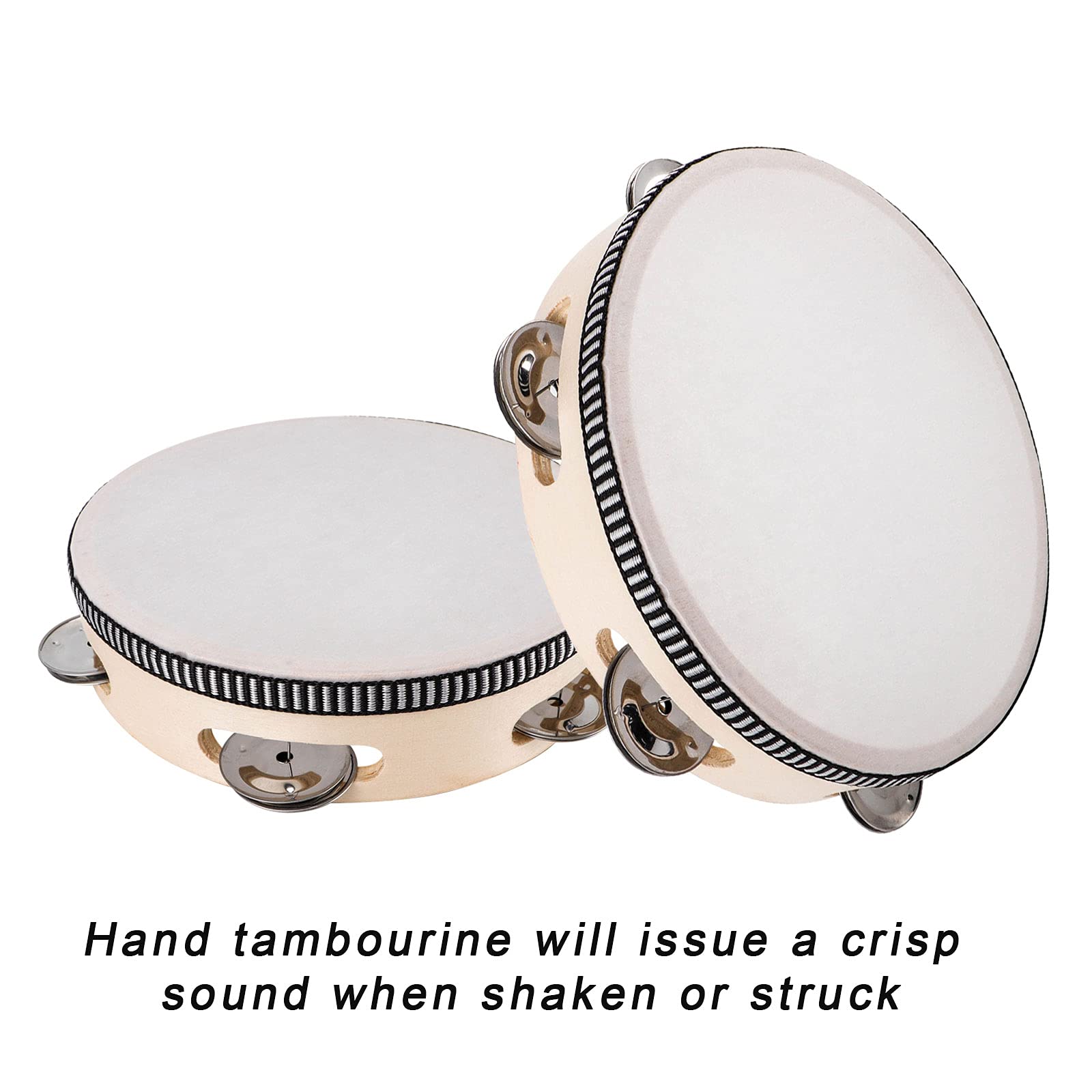 Dreokee Tambourines For Adults, 7 Inch Wooden Hand Held Drum Bell Tamborine With Birch Metal Jingles Single Row Percussion Music
