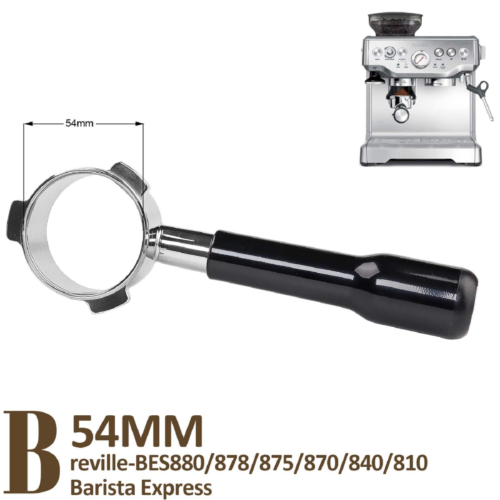 54Mm Bottomless Portafilter For Breville Barista Express, Bes870Xl, Bes870Bsxl, Bes878Bss, Bes880Bss And More Breville Espresso