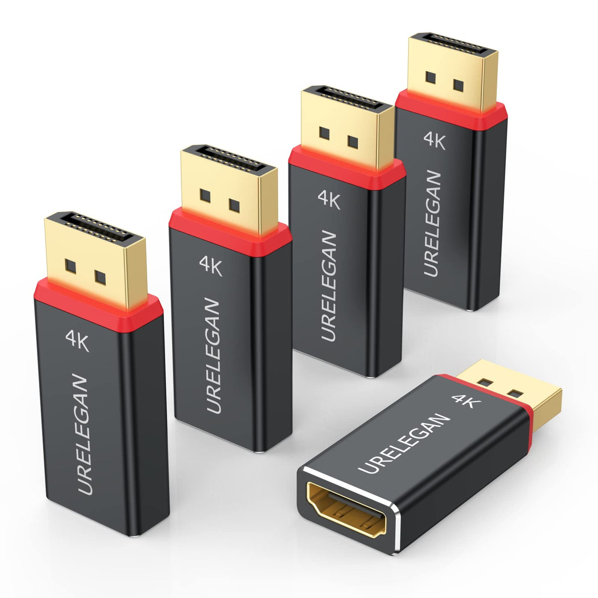 Urelegan Displayport To Hdmi Adapter 5 Pack (Not Usb), 4K Uhd Display Port (Dp) To Hdmi Converter Aluminum Shell Support Video &