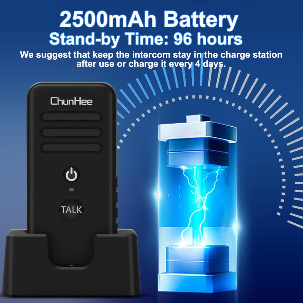 Chunhee Intercoms Wireless For Home, Upgraded Long Standby 16 Channels Caregiver Wireless Intercom System For Elderly 1640Ft Portable Intercom Two Way Room To Room Communication Intercom For Home Use