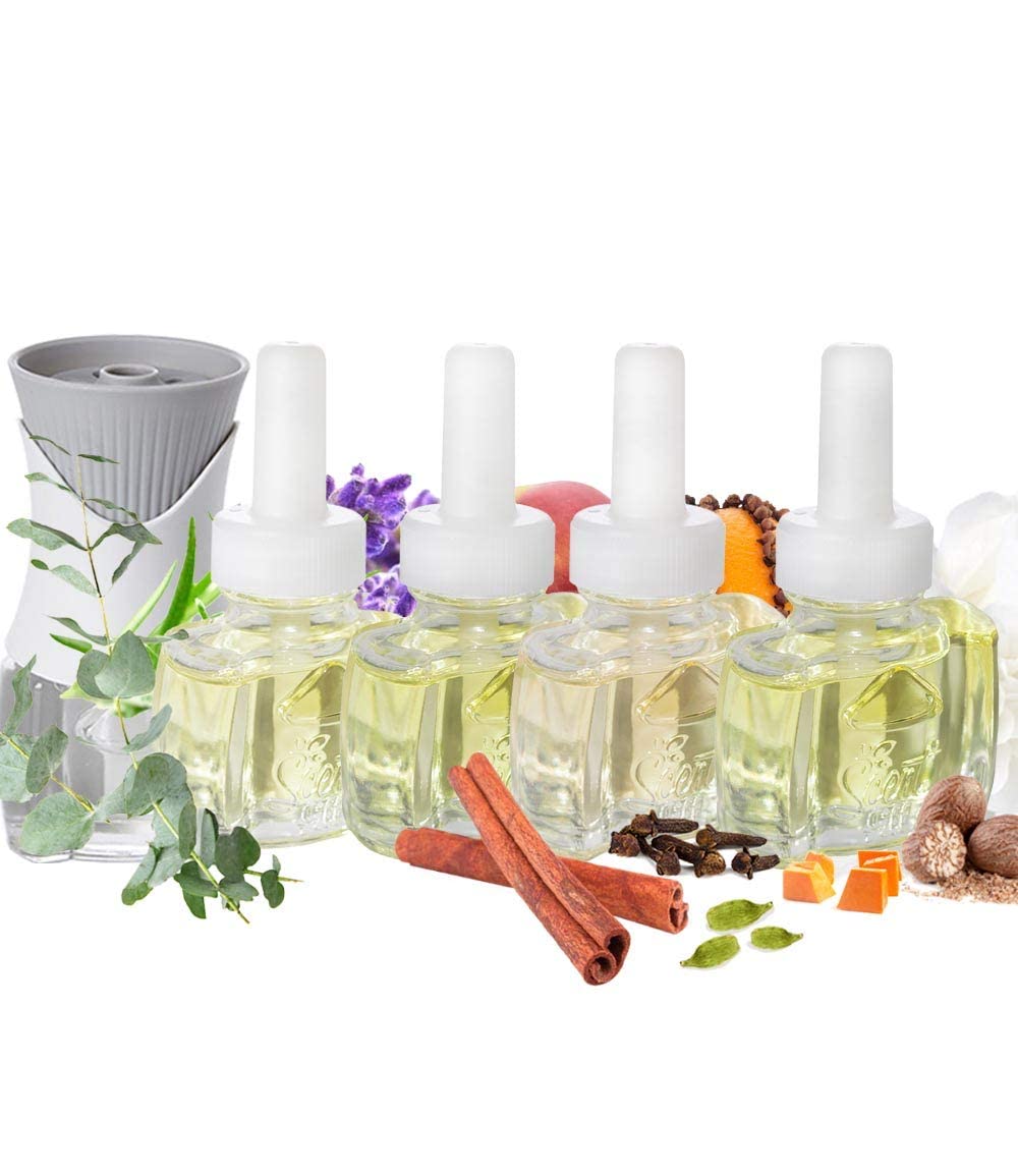 Scent Fill Fall Plug In Air Freshener Kit (Relax Blend, Cinnamon Apple, Orange Clove, Sweet & Spicy Cinnamon Nutmeg), 4 Refills