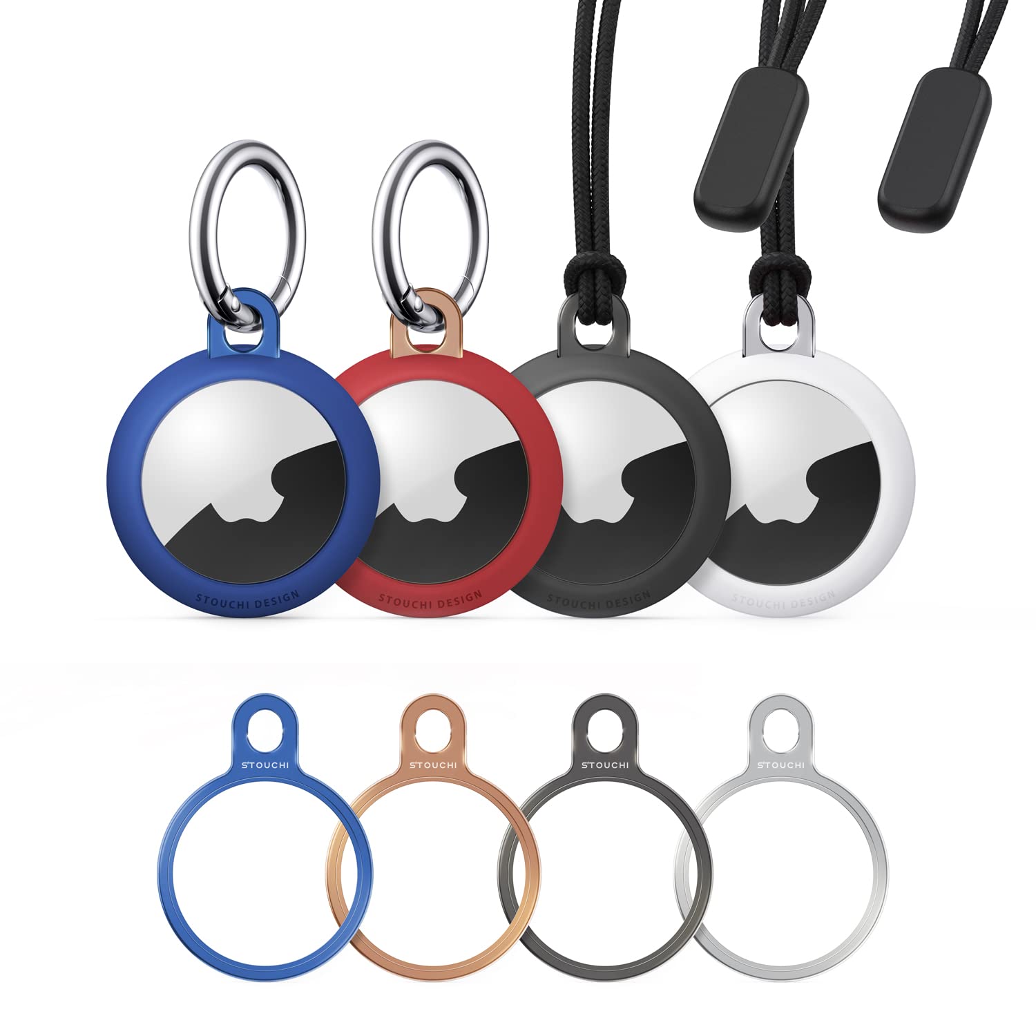 Stouchi 4 Packs Airtag Holder Key Ring with Soft TPU Case, Stainless Steel Invisible Slim Keychain Compatible with Airtag 2021 F