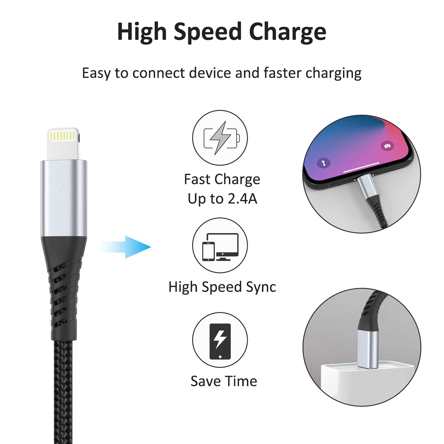 1Ft Short Iphone Charging Cable, 3 Pack Usb To Lightning Cable 1 Foot Iphone Charger Cord Fast Charging Braided For Apple Iphone