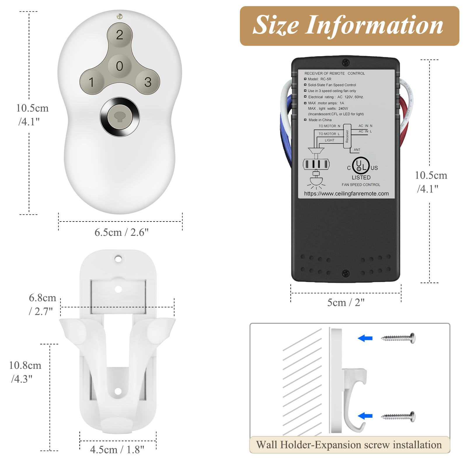 Universal Ceiling Fan Remote Control Kit, Compatible With Hunter, Harbor Breeze Hampton Bay, 3 Speed Control Fans With Dimmer, R
