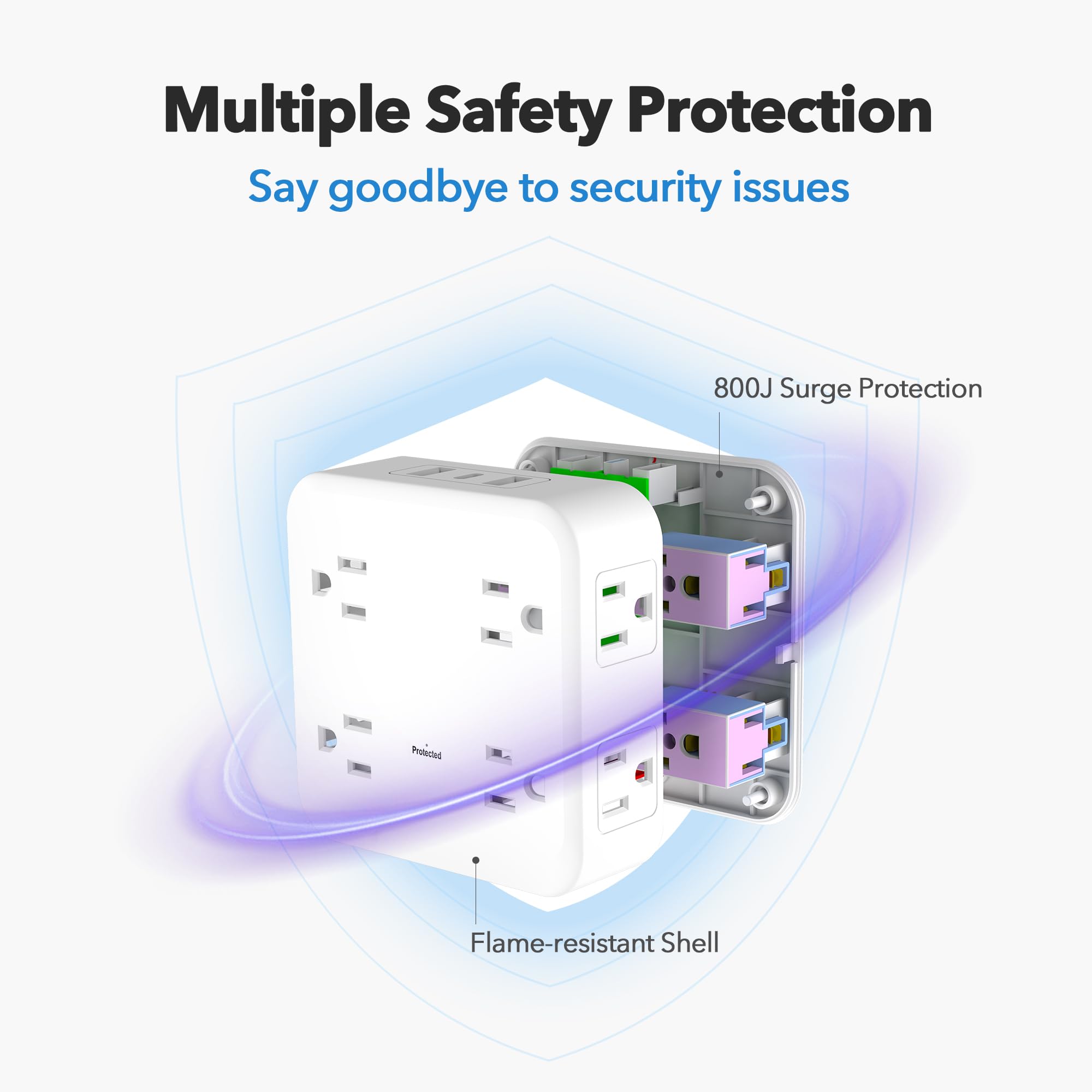Bn Link Multi Plug Outlet Extender With 8 Outlets 3 Usb Ports (1 Usb C), Surge Protector 800 Joules, 4 Sided Multiple Plug Expan