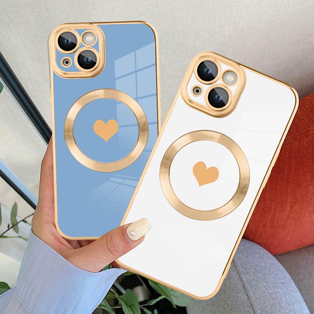 Tharlet Magnetic Shockproof For Iphone 13 Case [Compatible With Magsafe] Cute Love Luxury Plating Edge Bumper Case With Full Cam