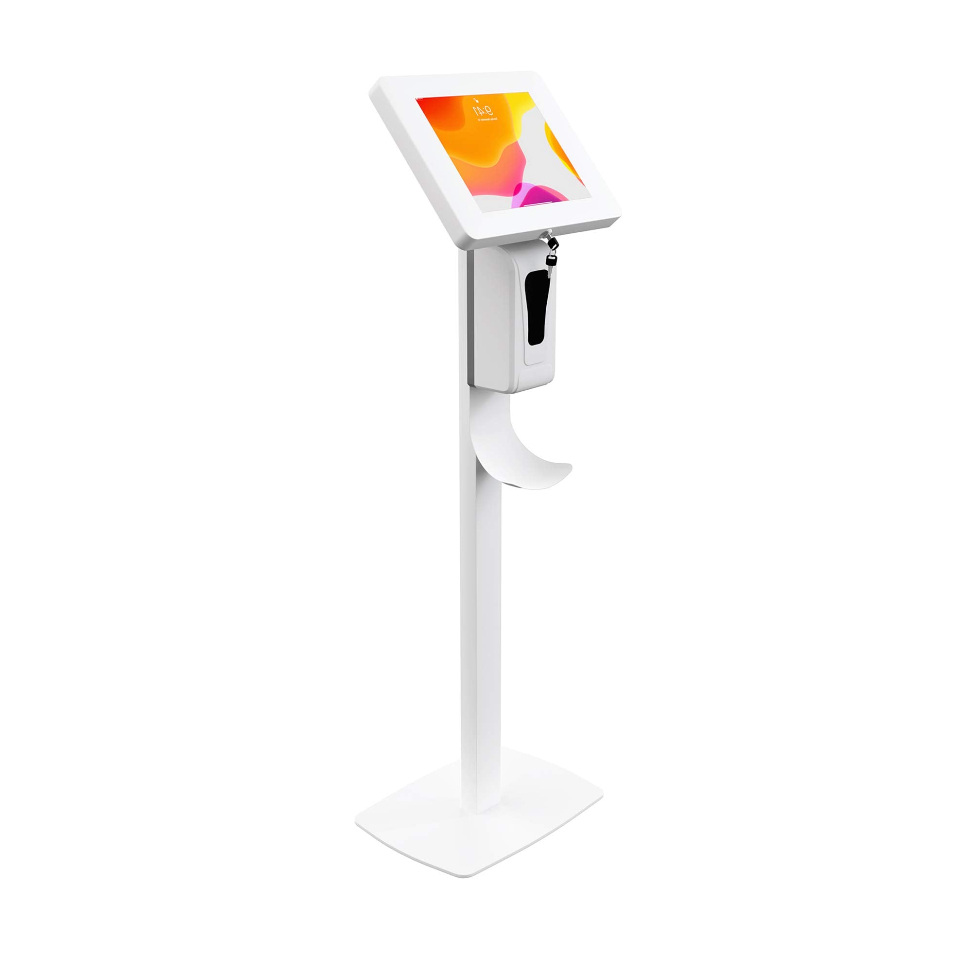 Cta Digital: Premium Thin Profile Floor Stand With Security Enclosure And Automatic Soap Dispenser For 9.7'' To 11'' Tablet, Whi