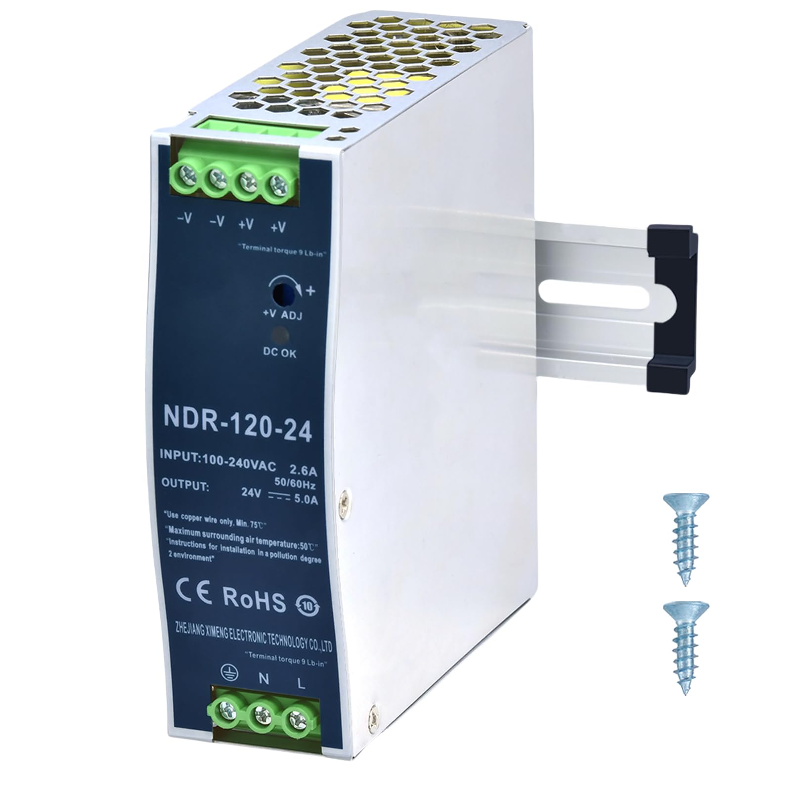 24VDC Power Supply NDR 120W DIN Rail Power Supply Switch Switching Converter DC 24V DC Power Adapter (Input 100240VAC Output 24