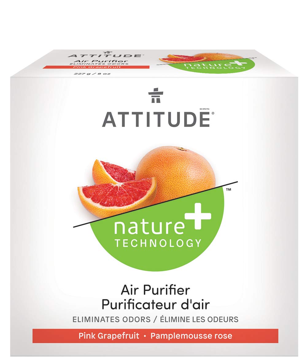 Attitude Air Purifier, Activated Carbon Freshener, Odor Remover, Plant And Mineral Based, Vegan, Pink Grapefruit, 8 Ounces