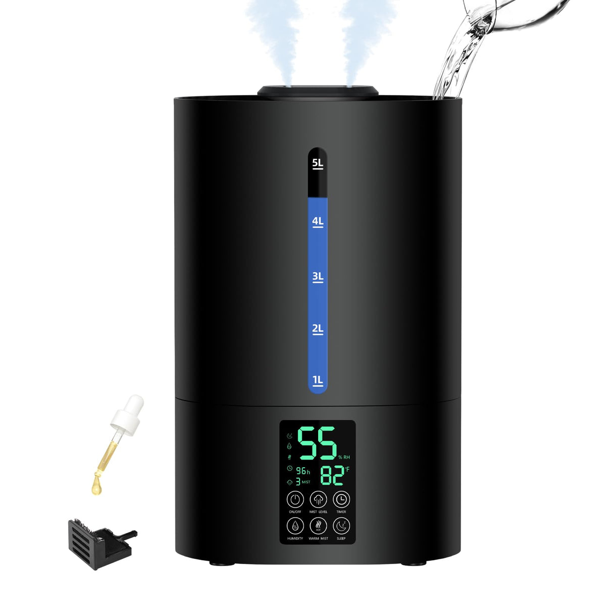 5L Humidifiers For Bedroom Large Room Home, Cool & Warm Humidifiers For Plants Mist Top Fill Desk Humidifiers Essential Oil Diff