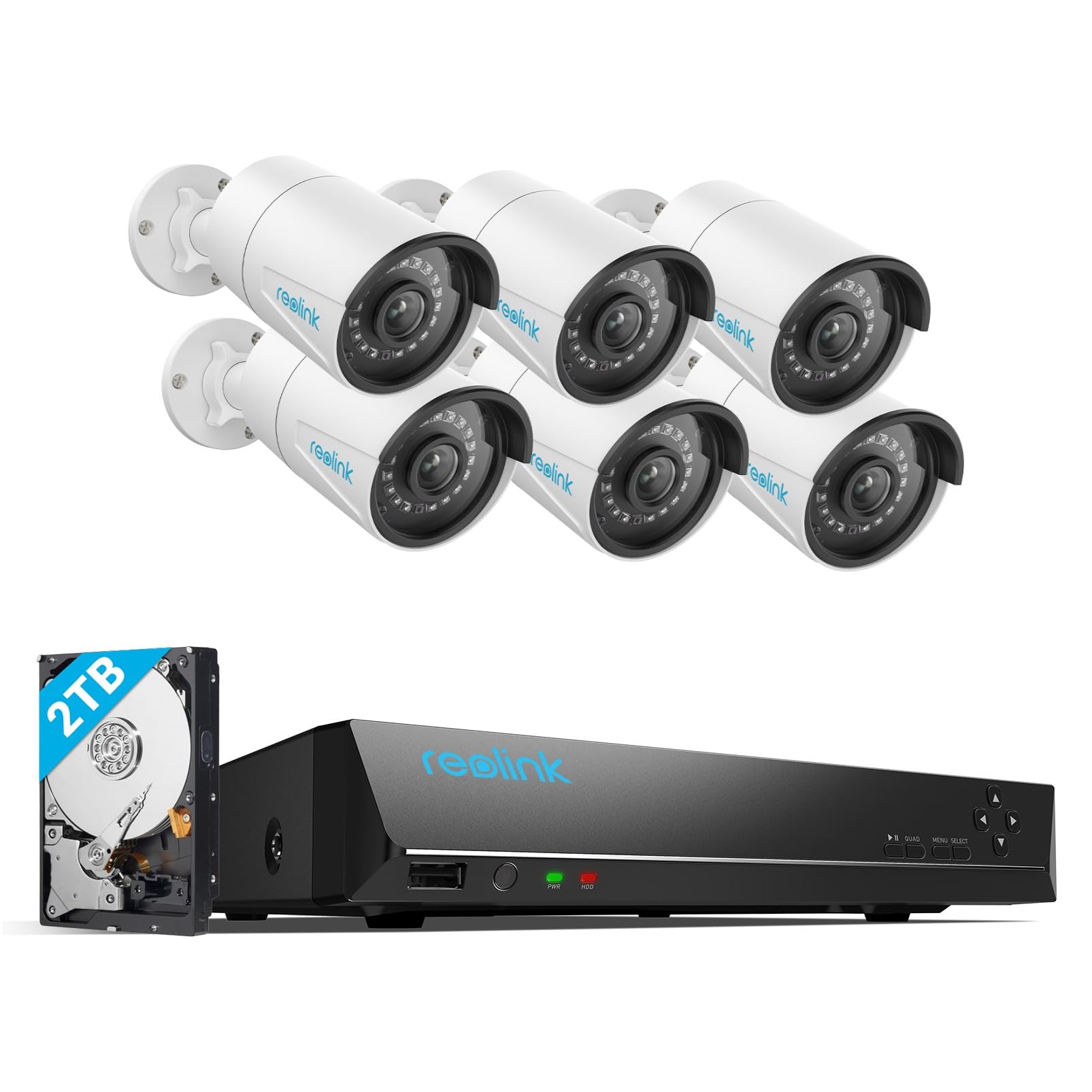 Reolink 8Ch 5Mp Home Security Camera System, 6Pcs Wired 5Mp Outdoor Poe Ip Cameras With Person Vehicle Detection, 8Mp 8Ch Nvr Wi