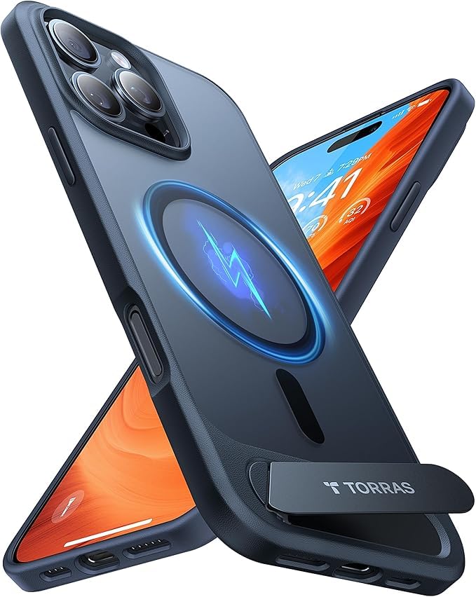 Torras Strong Magnetic & Seamless Stand For Iphone 16 Pro Case, [18N Mighty Magnetic] [12Ft Mil Grade Drop Tested] [Fit For Mags