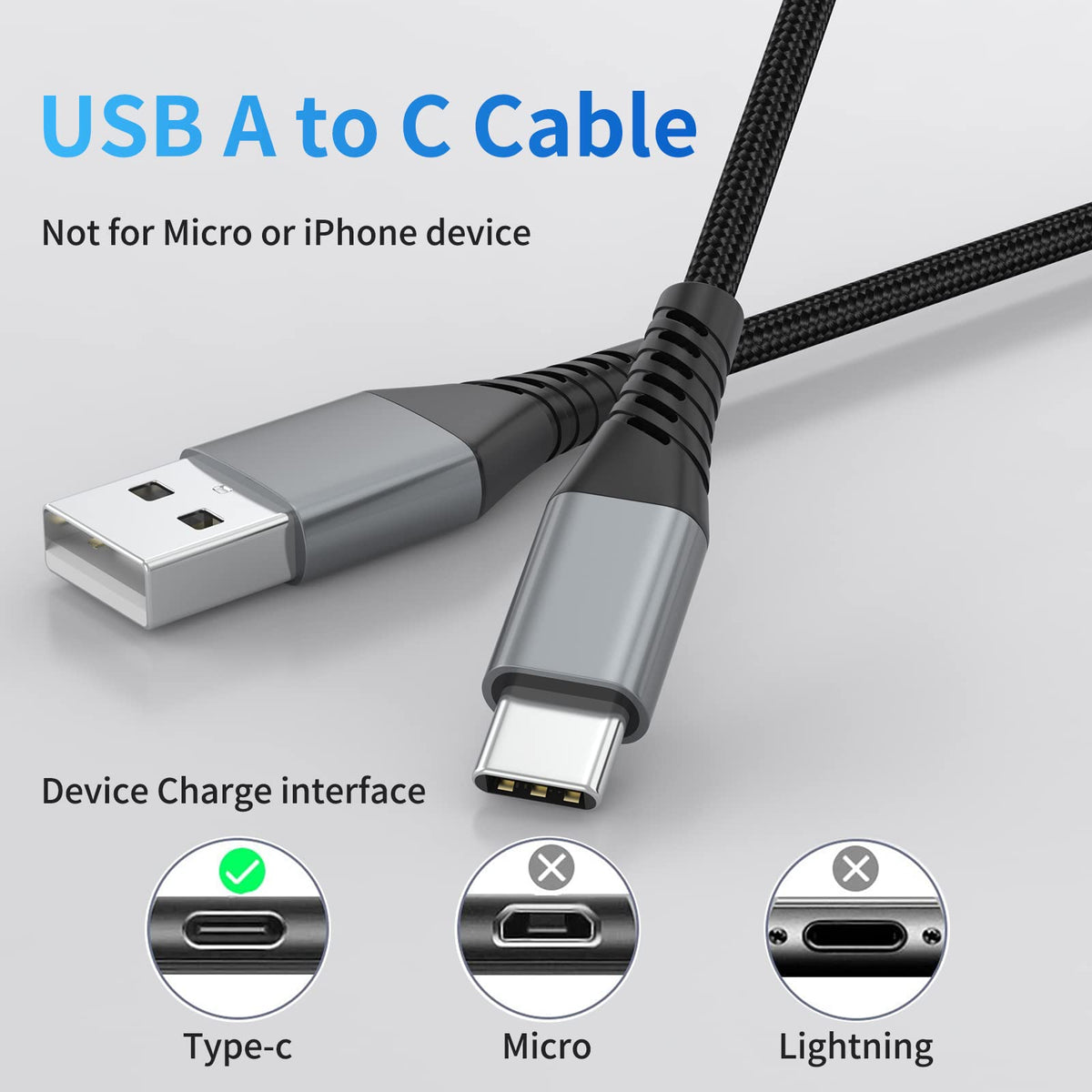 6 Inch Usb C Cable Short, 0.5Ft 3 Pack Usb A To Usb C Cable Braided Us ...