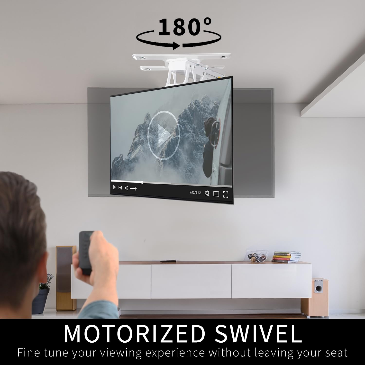 VIVO Electric Flip Down Swiveling Ceiling TV Mount for 32 to 70 inch Screens, Large Motorized Flat Ceiling VESA Mount, Master Pack, White, MOUNT E FD70S W