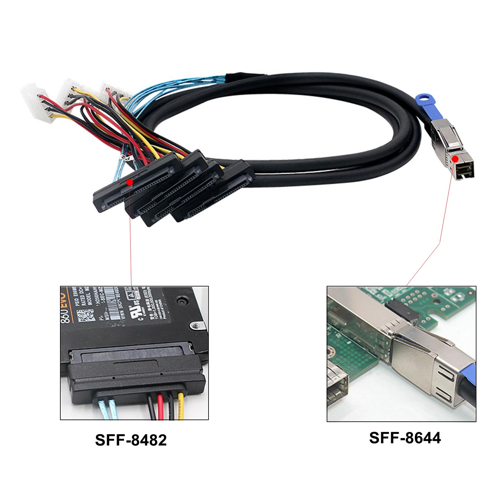 Heretom 2Pcs 3.3Ft Internal Hd Mini Sas Sff 8644 To 4 X Sff 8482 Cable With Ide Power Cable