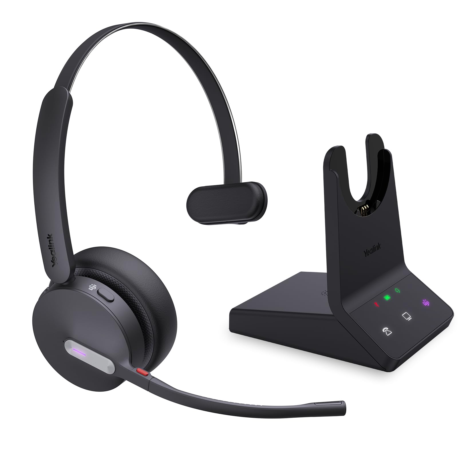 Yealink WH64 Teams Mono DECT & Bluetooth Wireless Headset, 606ft Range Microsoft Certified, Single On Ear Headphone with 3X Nois