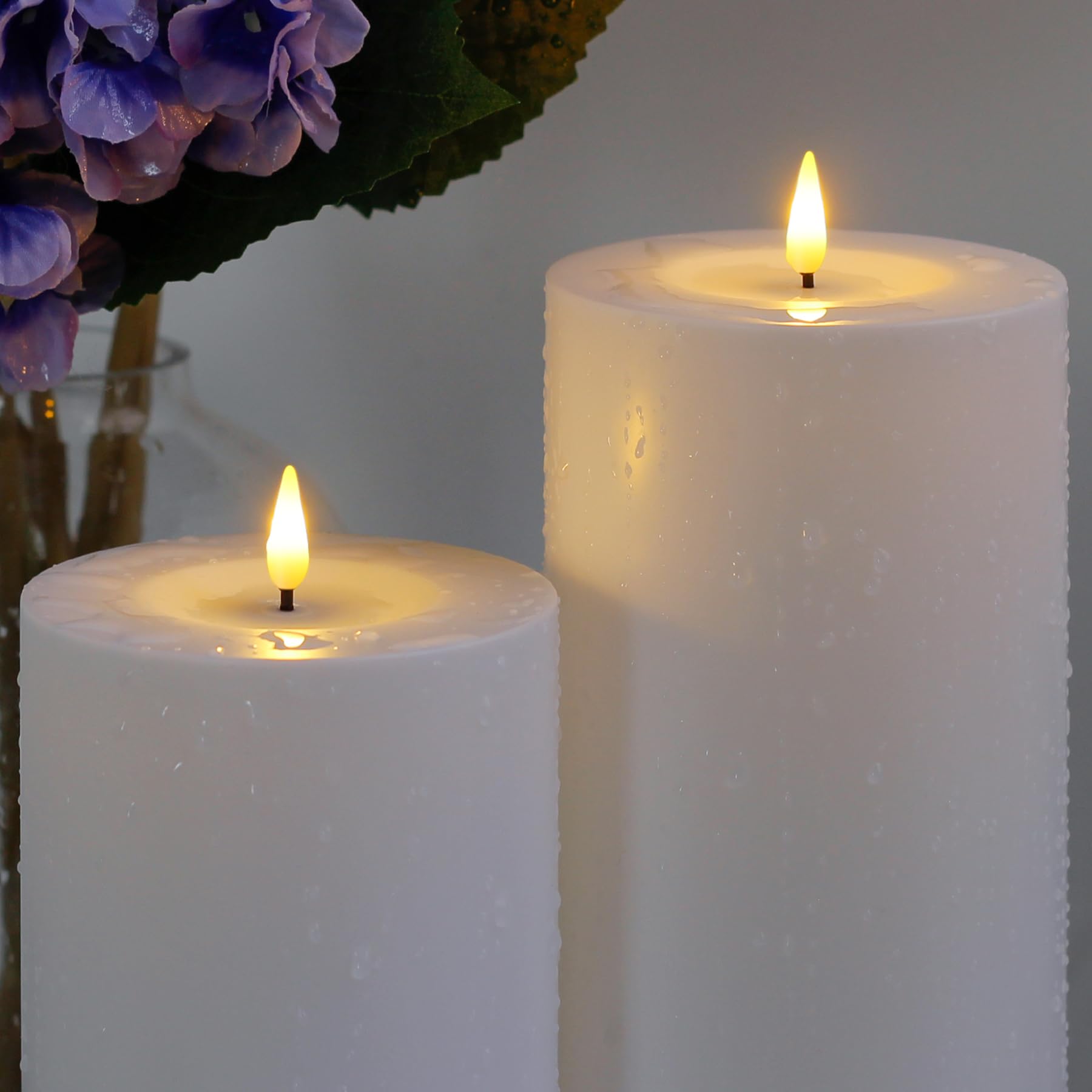 Yeelida 4'' X14'' Flameless Flickering Waterproof Candles With Remote, Led Battery Operated Timer Plastic White Pack Of 2 Pillar