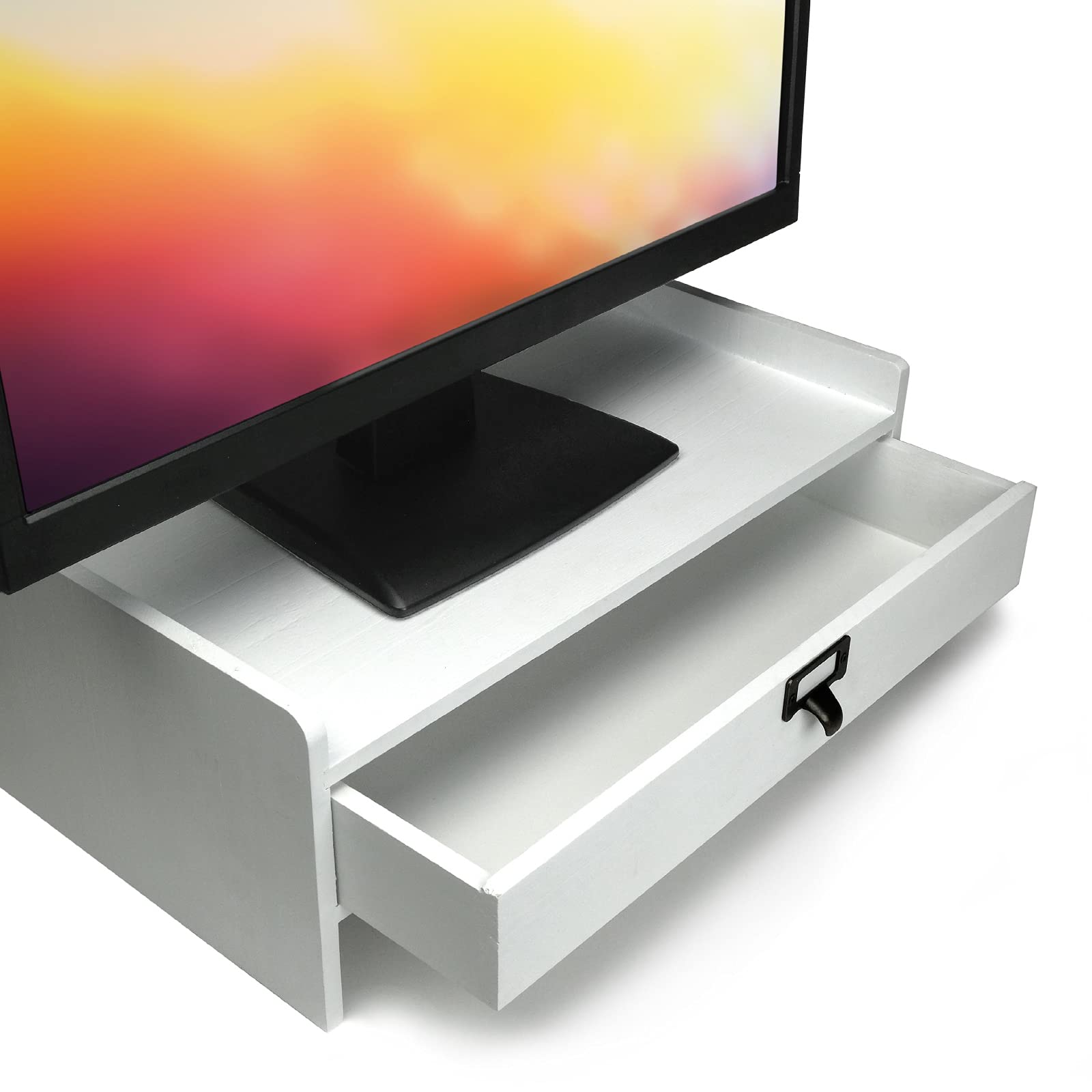 Excello Global Products Wooden Monitor Stand: Includes Drawer For Desktop Organization Of Notebooks, Pens, Pencils & Office Supp