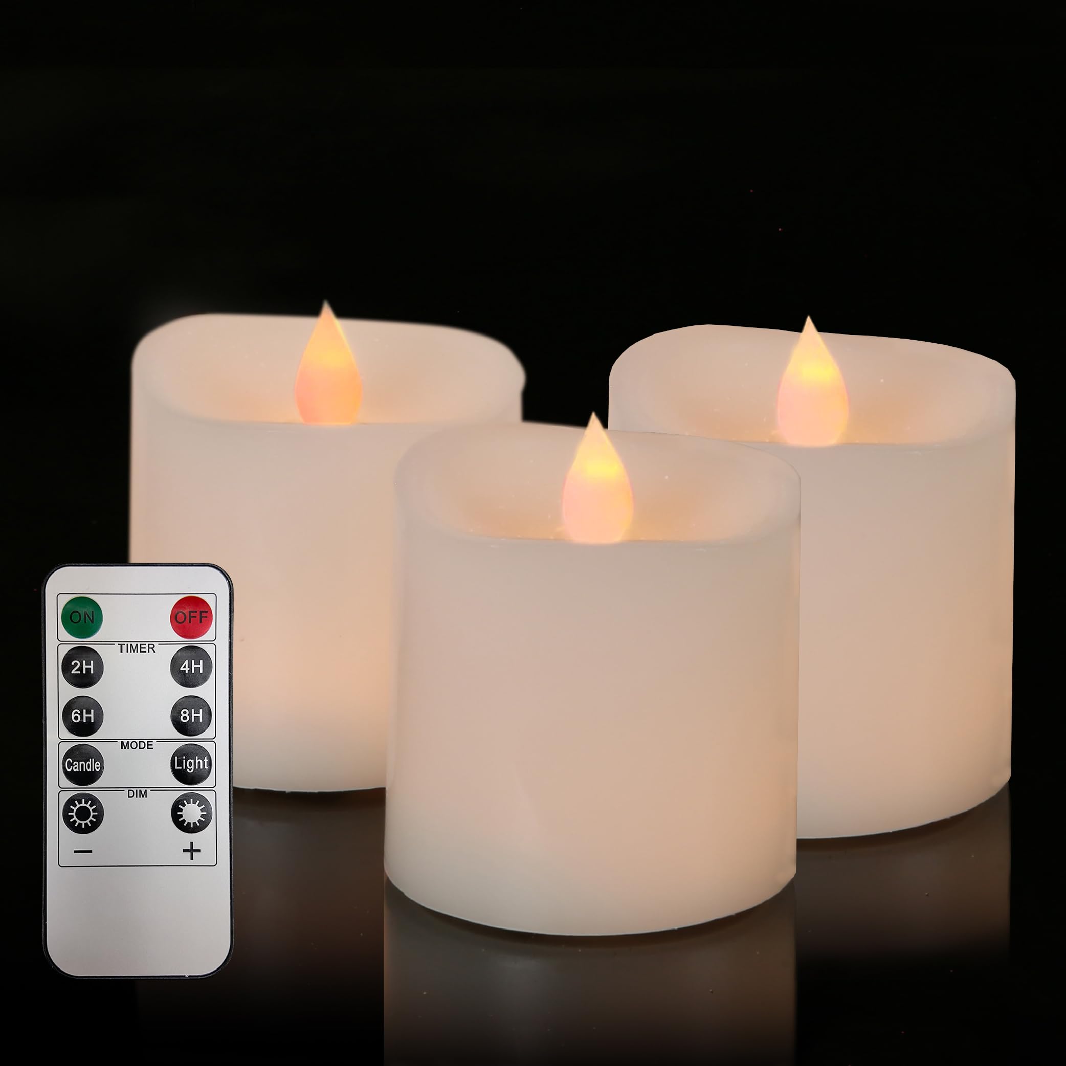 3x3 Flickering Flameless Candles Set of 3,3 inch Real Wax LED 600 Hours Battery Candles with Timer Remote,Control for Wedding Pa