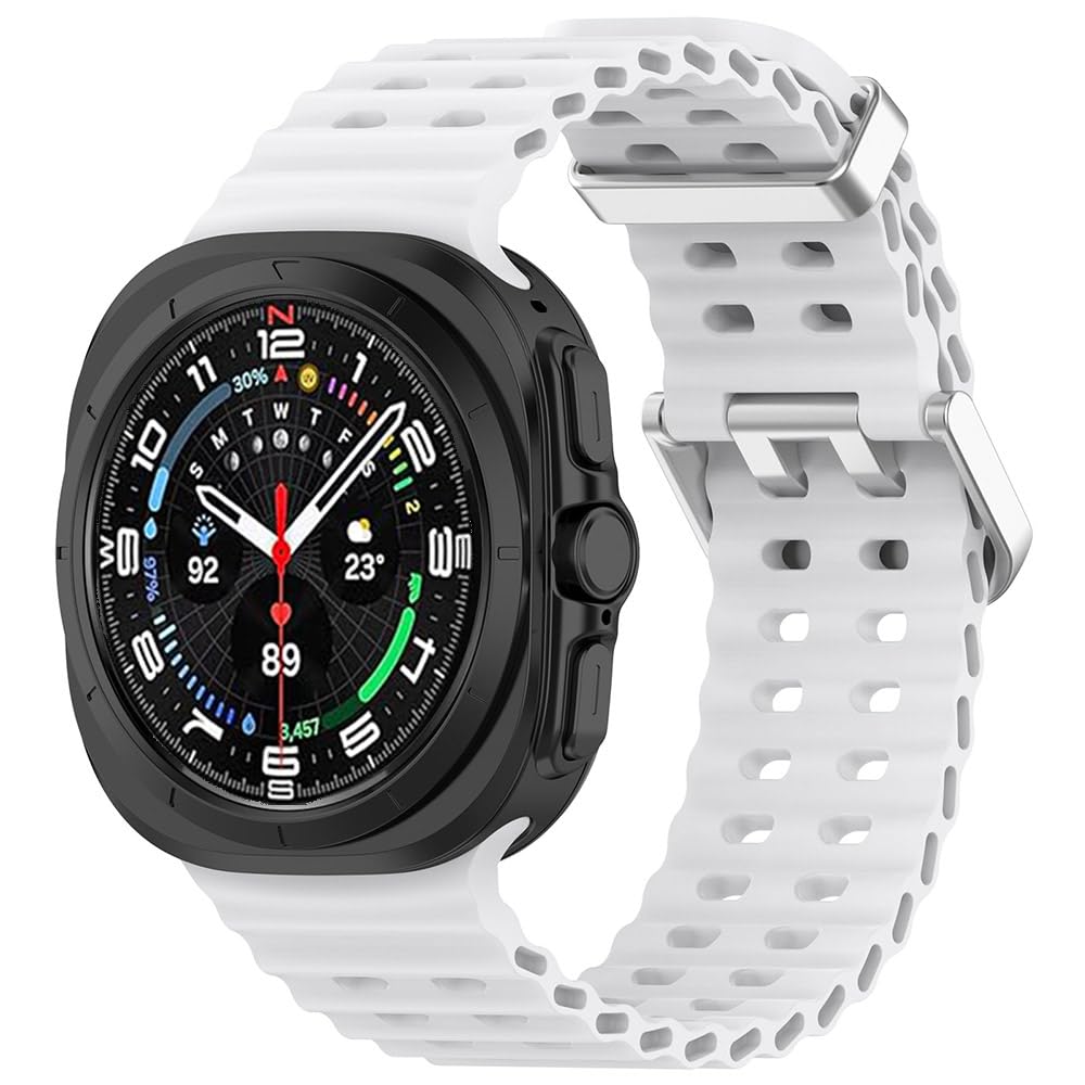 Eanwireless Compatible For Samsung Galaxy Watch 7 Ultra Band 47Mm, Soft Ocean Silicone Sport Strap With Silver Metal Buckle Repl