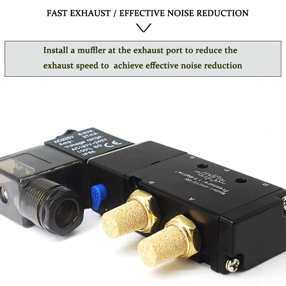 Joywayus Air Pneumatic Muffler Long Exhaust Muffler 1/4'' Npt Male Brass Flow Control Silencer Air Fitting(Pack Of 5)