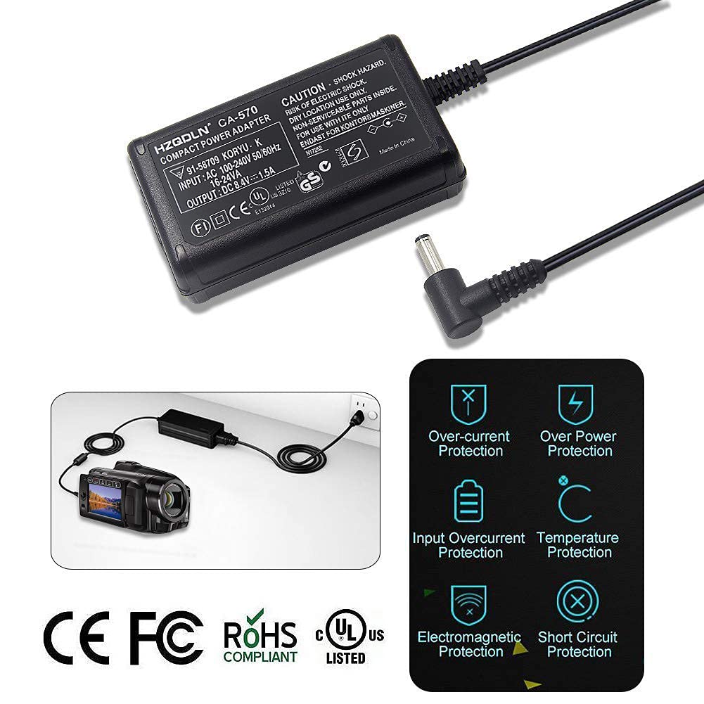 Hzqdln Ca 570 Adapter/Charger For Canon R60 Zr65Mc Zr70Mcdc10 Dc100 Dc19 Dc20 Dc21 Legria Hf G30 Xa10 Xa20 Xa25 Xc10 Canon Eos 5D Eos 40D Eos 50D Elura 60 Elura 65 Elura 70 Elura 80 Elura