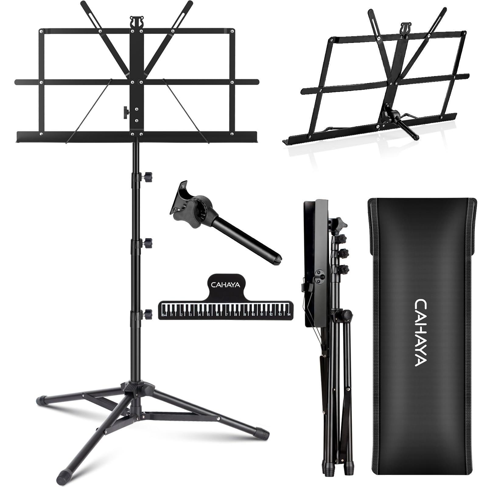 CAHAYA Portable Sheet Music Stand: Dual Use Desktop Book Holder Folding Lightweight Extra Stable Reinforced with Carrying Bag an