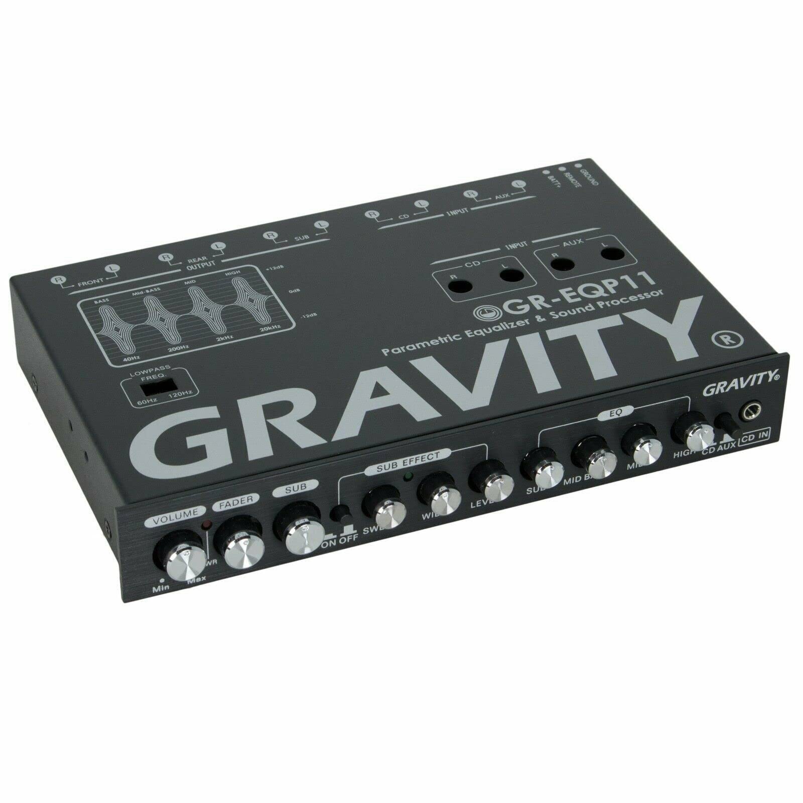 Gravity Gr Eqp11 Digital Bass Machine 1/2 Din 9V 4 Way Car Parametric Equalizer W/Front, Rear + Sub Output And Night Illumination