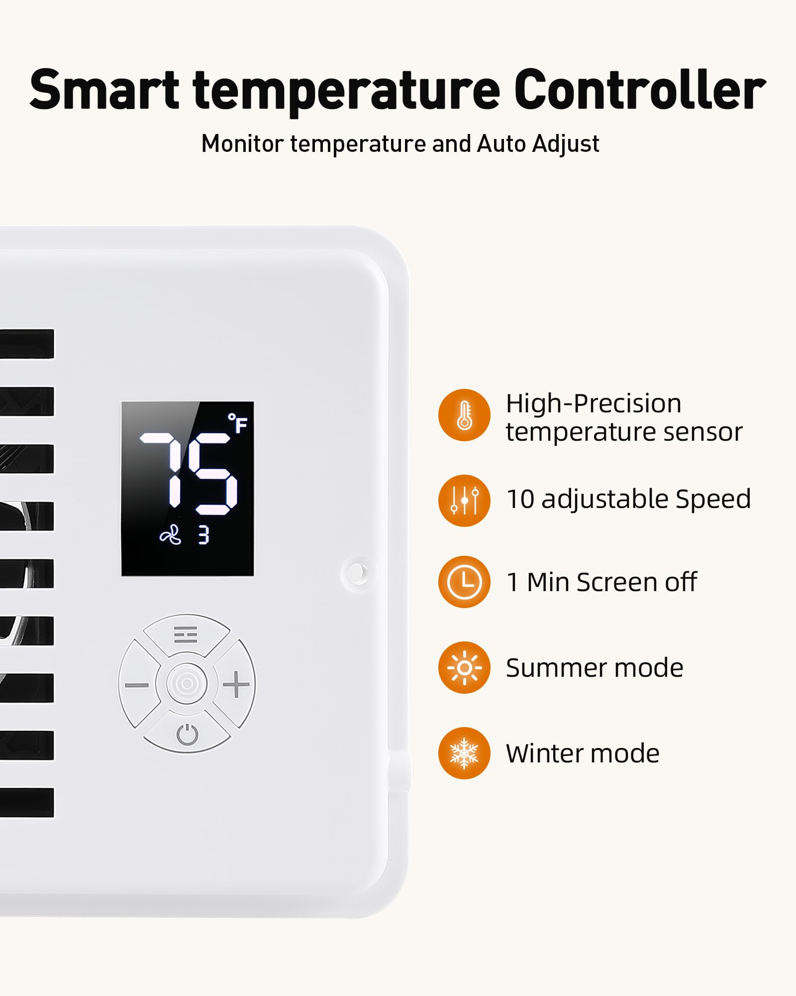 Agptek Register Booster Fan For 4 X 10 Register Holes, Quiet Air Vent Fans With 10-Speed, Intelligent Thermostat & Remote Contro