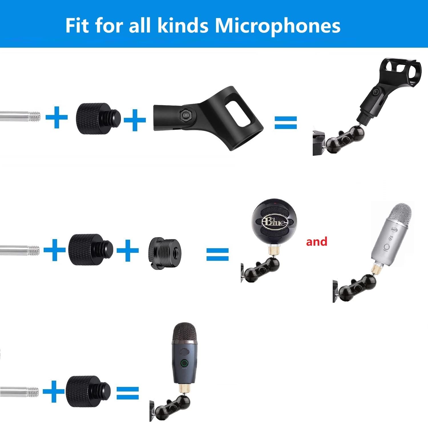 Microphone Clip, Mic Clamp Mount Holder Compatible With Shure Sm58 Sm48 Sm81 Sm57 Mic, Mv5,Mv51,Pga52,Sennheiser E835,E945 E935,Nady Dm 80 Dm 70 Drum,Blue Yeti Usb S X Nano Microphones