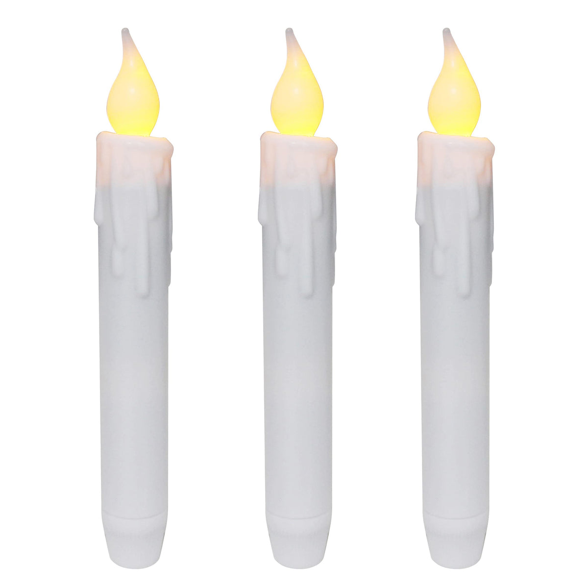 Cvhomedeco. Flickering Taper Candles Led Drip Flameless Candles, Battery Operated With Timer, White, 6-3/4 Inch, Set Of 3