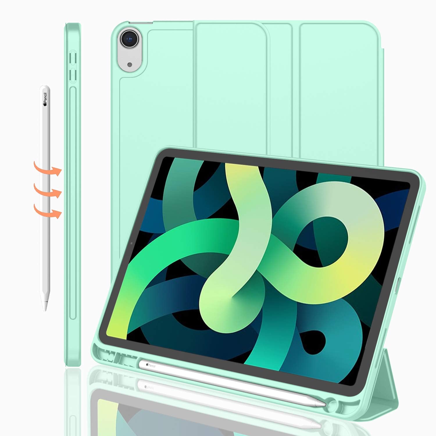 Imieet Ipad Air 11 Inch Case M3(2025) / M2 (2024), Ipad Air 5Th/4Th Generation Case 2022/2020 10.9 Inch With Pencil Holder,Trifold Stand Smart Case With Soft Tpu Back(Light Green)