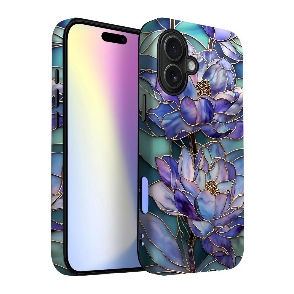 Yuzbira for iPhone 17 Case | Stained Glass Purple Lotus | Slim Drop Protection Design