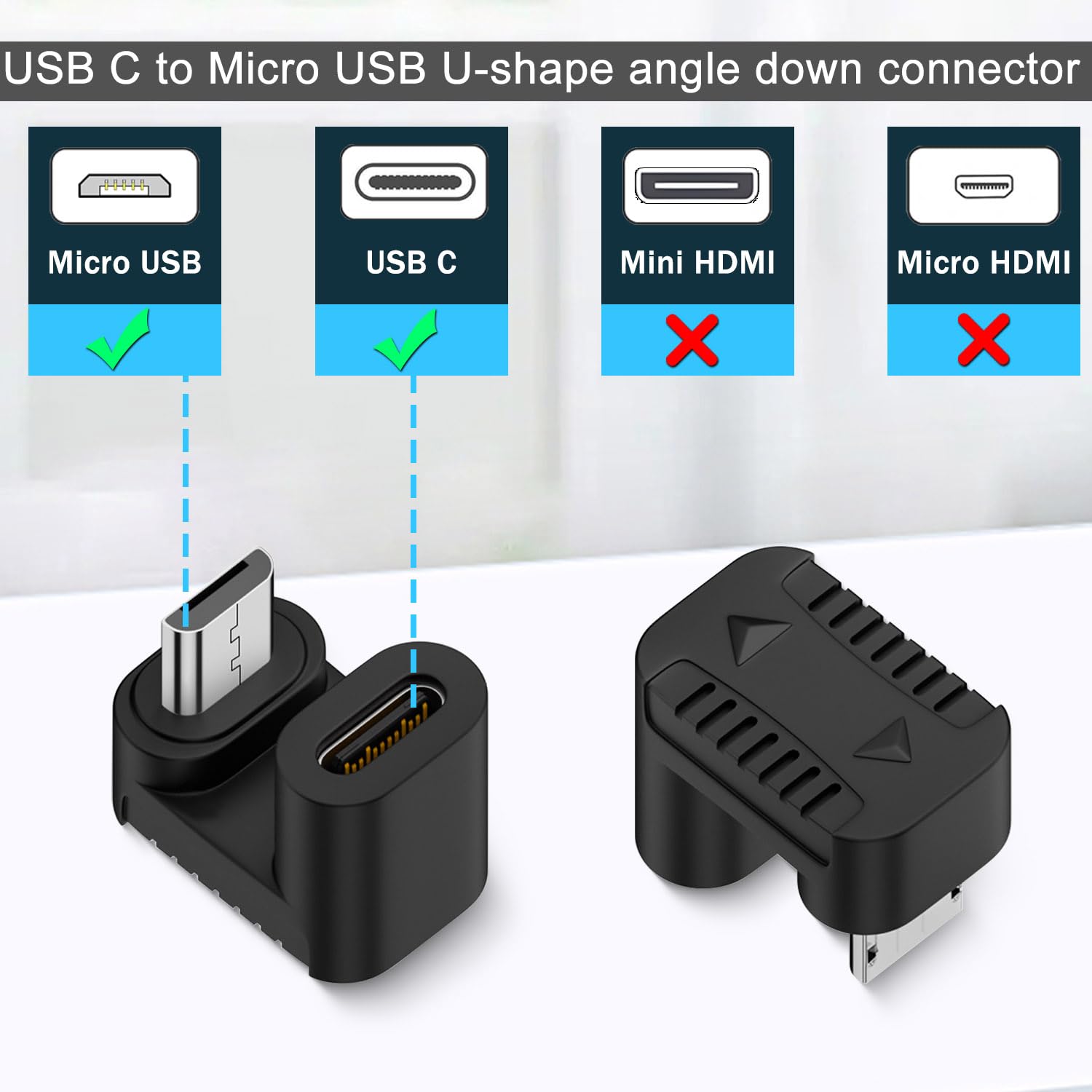 Qianrenon Usb C To Micro Usb Charging Data U Shaped Connector Usb C Female To Micro Usb Male 180 Degree Angle Down Adapter Plug