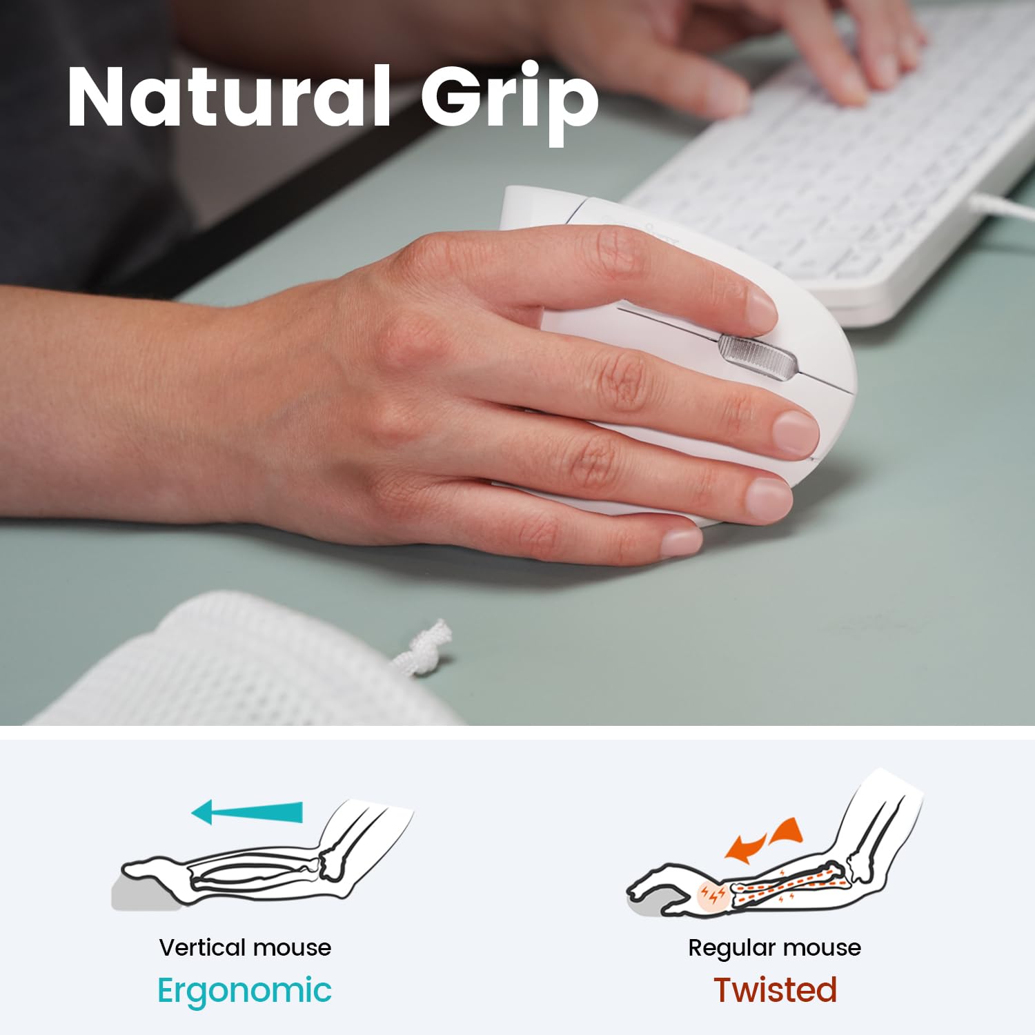 Perixx Perimice 813W Bluetooth Vertical Mouse   Wireless 3 In 1 Multi Device Spec   Travelling Carry Bag   Ergonomic Right Hande