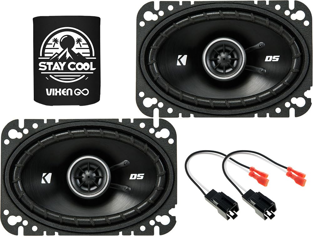 KICKER Speakers 4X6 inch for Jeep Wrangler 1997-2006 Upgrade Kit - Pair of DS Series with Harness, Coaxial Car Audio Front Dash 