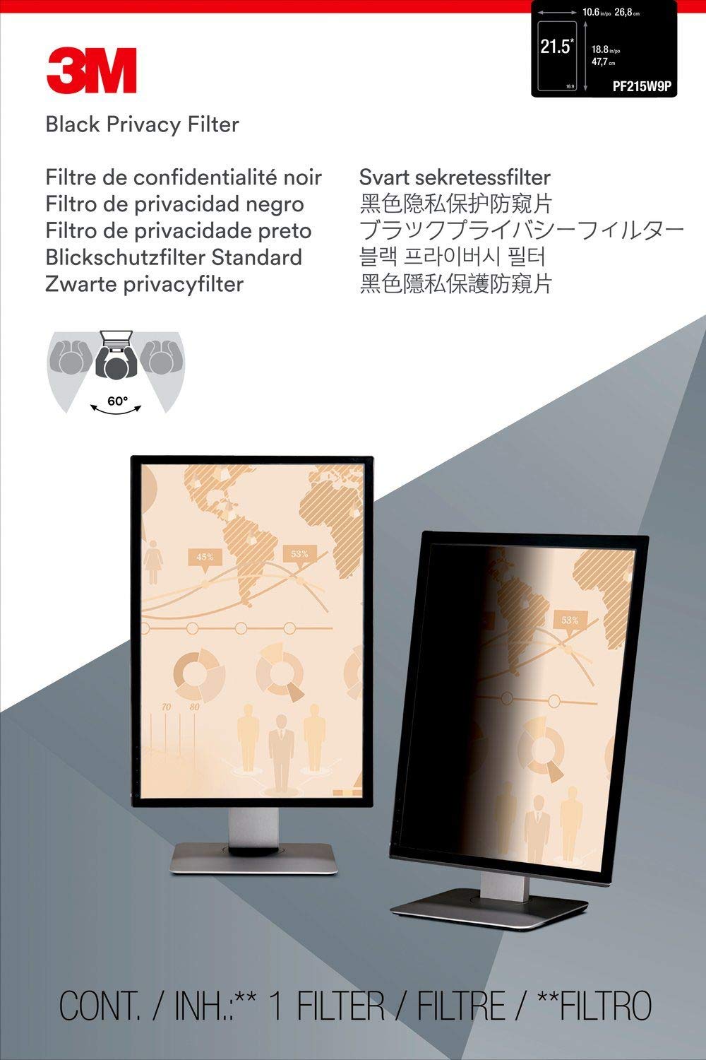 3M Privacy Filter For 21.5'' Monitor (Pf215W9P) (16:9 Aspect Ratio) Portrait