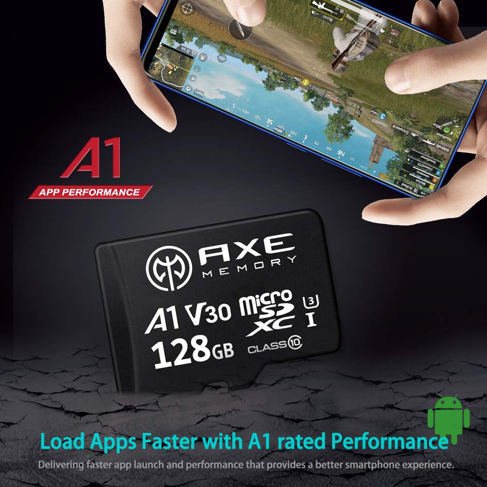 Axe Memory 128Gb Micro Sd Card 4K Ultra Full Hd Video High Speed Microsdxc Up To 95Mb/S A1 V30 Uhs I U3, With Sd Adapter
