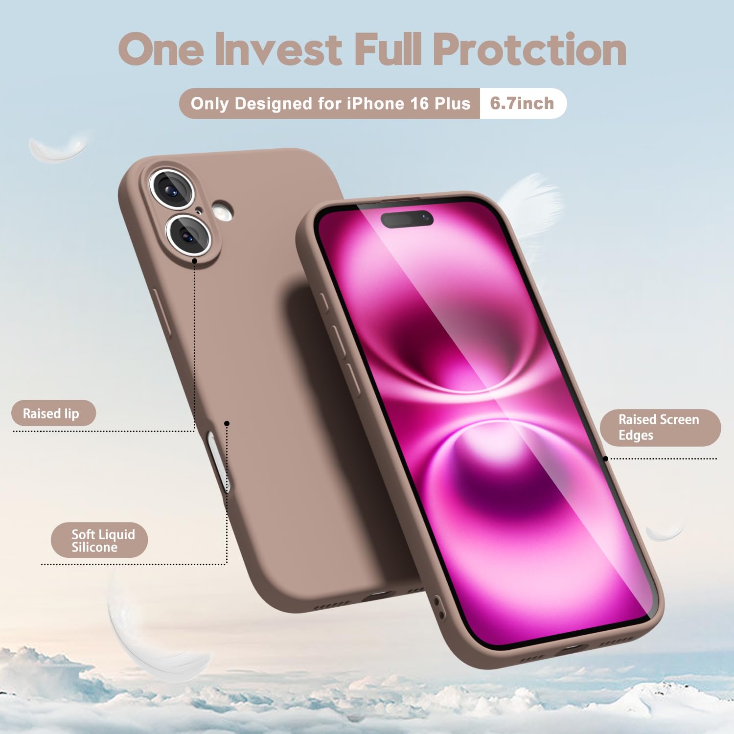 Oakxco For Iphone 16 Plus Phone Case Liquid Silicone, Thin Slim Soft Rubber Gel Tpu Plain Protective Simple Cover For Women Girl