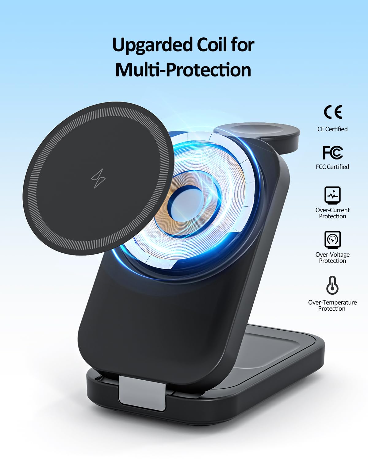 Wireless Cell Phone Charger Station 3 In 1, Magnetic Wireless Fast Charger Dock Stand For Iphone, Apple Watch, Airpods Pro, 15W