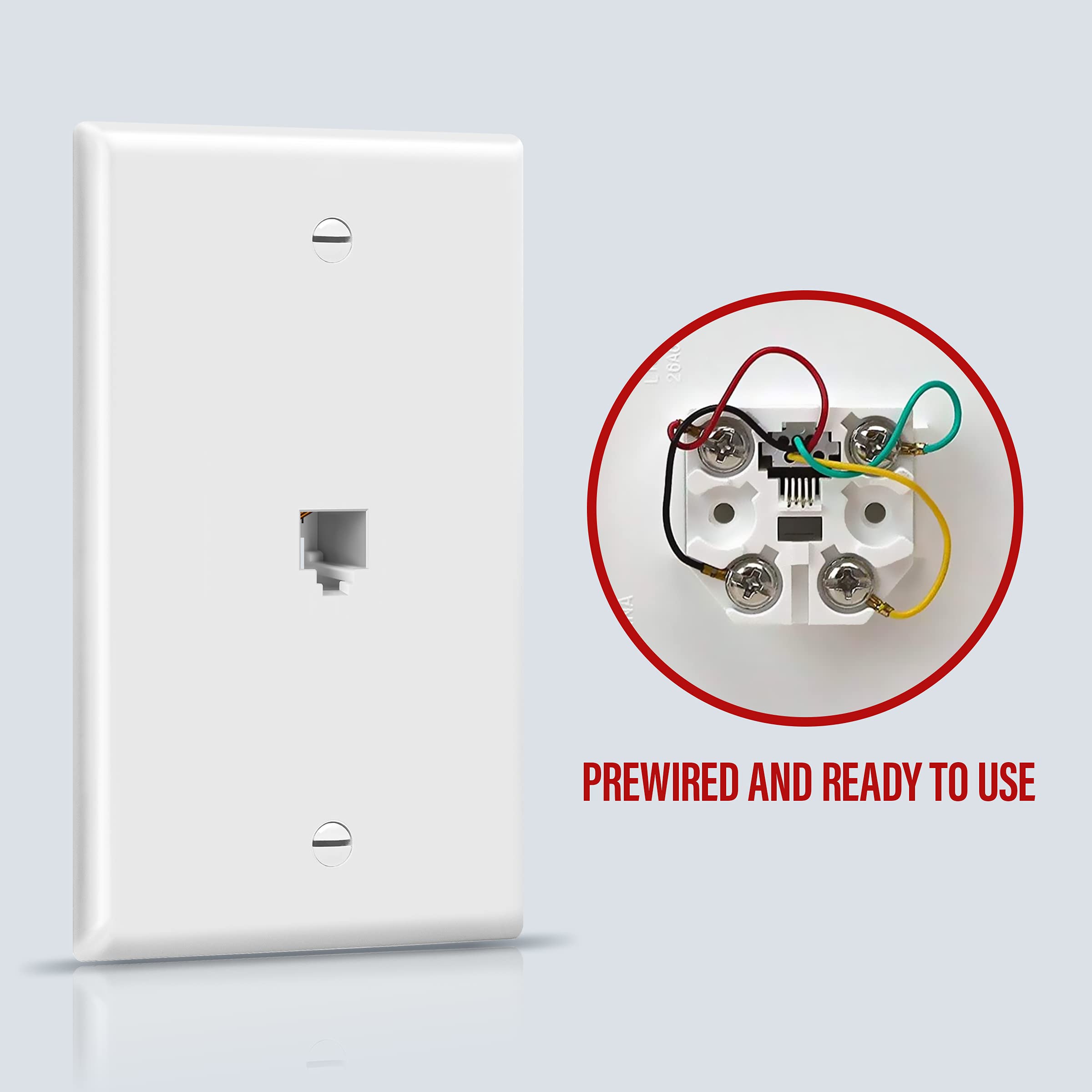 Enerlites Rj11 Telephone Jack Wall Plate, 6 Position 4 Conductor 6P4C (2 Line Support), 1 Gang 4.50'' X 2.76'', 6611 W 10Pcs, Wh