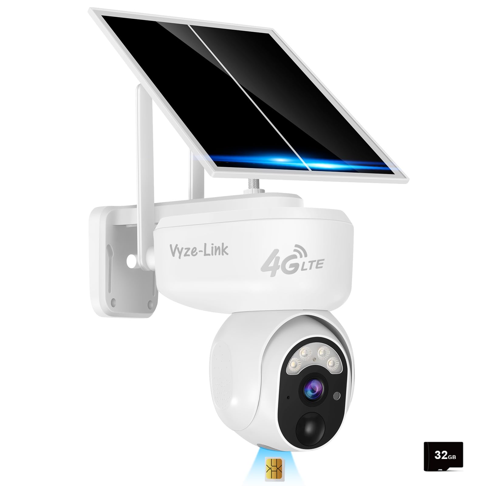 Vyze Link 4G Cellular Security Camera With Sim Card, Outdoor Solar Lte Cameras With Night Vision, 1080P Live Video, Motion Activ
