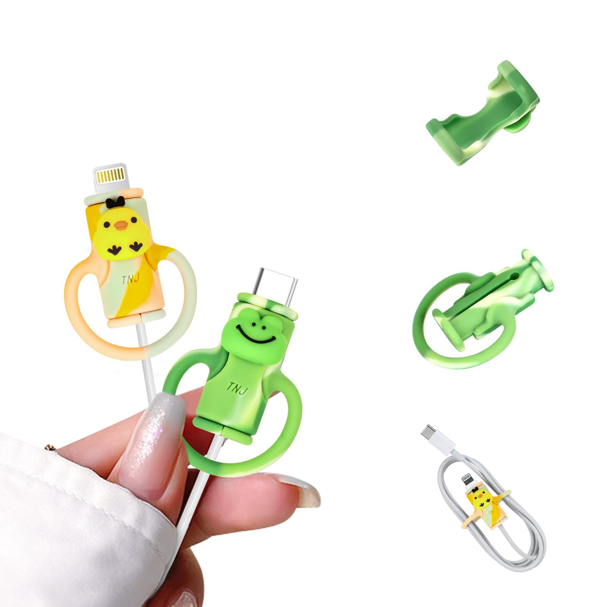 Cute 2 In 1 Data Cable Protector For Iphone Android Usb Cable, 2 Pcs 3D Kwaii Duck&Frog Design Cable Protector, Soft Silicone St
