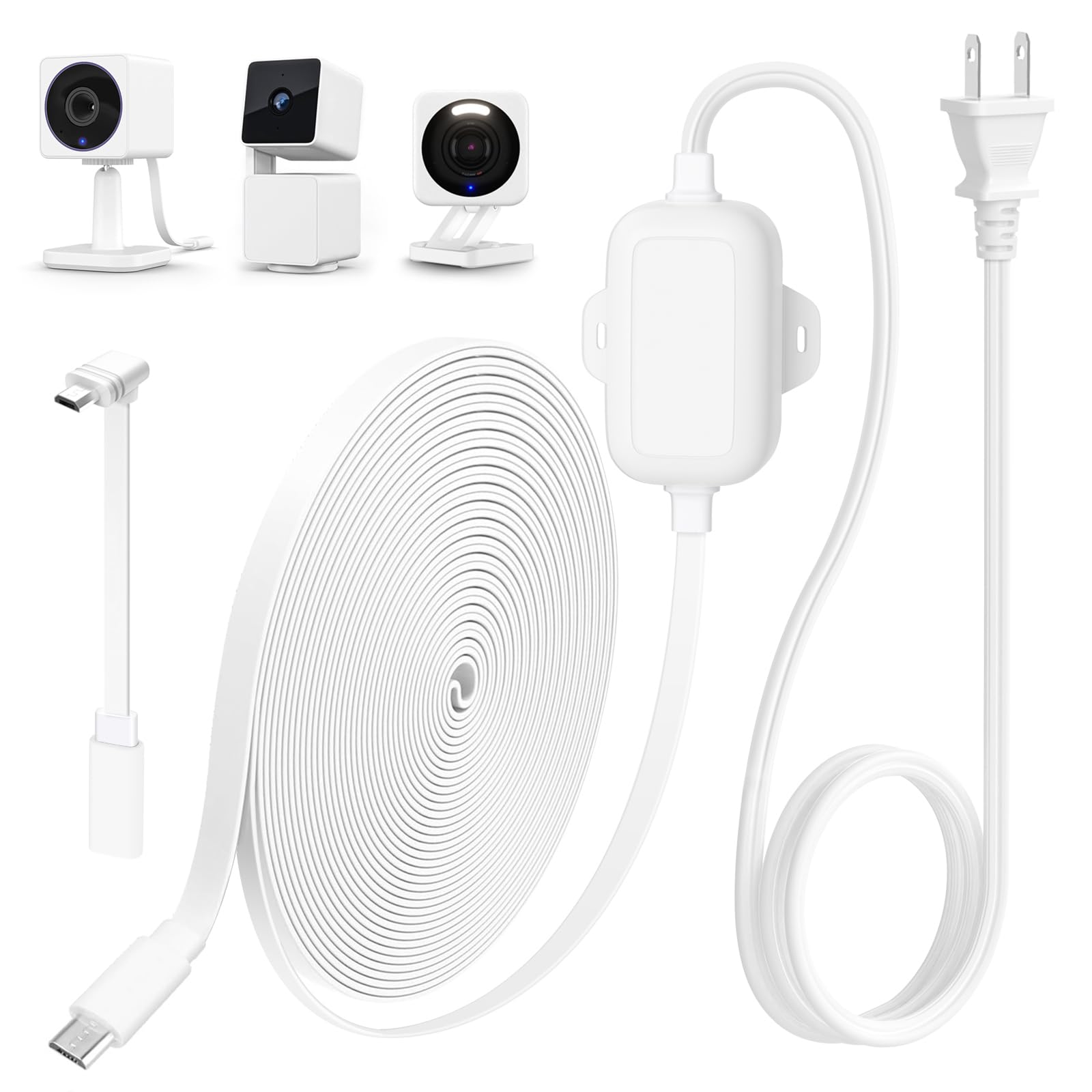 25Ft Outdoor Power Adapter For Wyze Cam V4, Wyze Cam Og/V3/V3 Pro, L Shape Micro Usb Extension Cable For Wyze Cam Pan V3, Replac